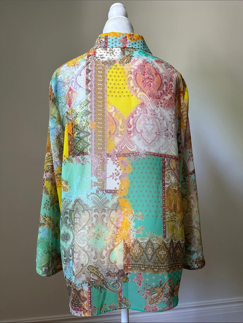ZARA Colourful Patchwork Boho Paisley Festival Sheer Oversized Blouse Small - Picture 7 of 8